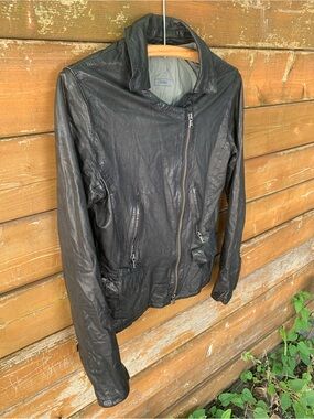 m0851 Black Genuine Leather Asymmetric Biker Moto Jacket Size 4 Small